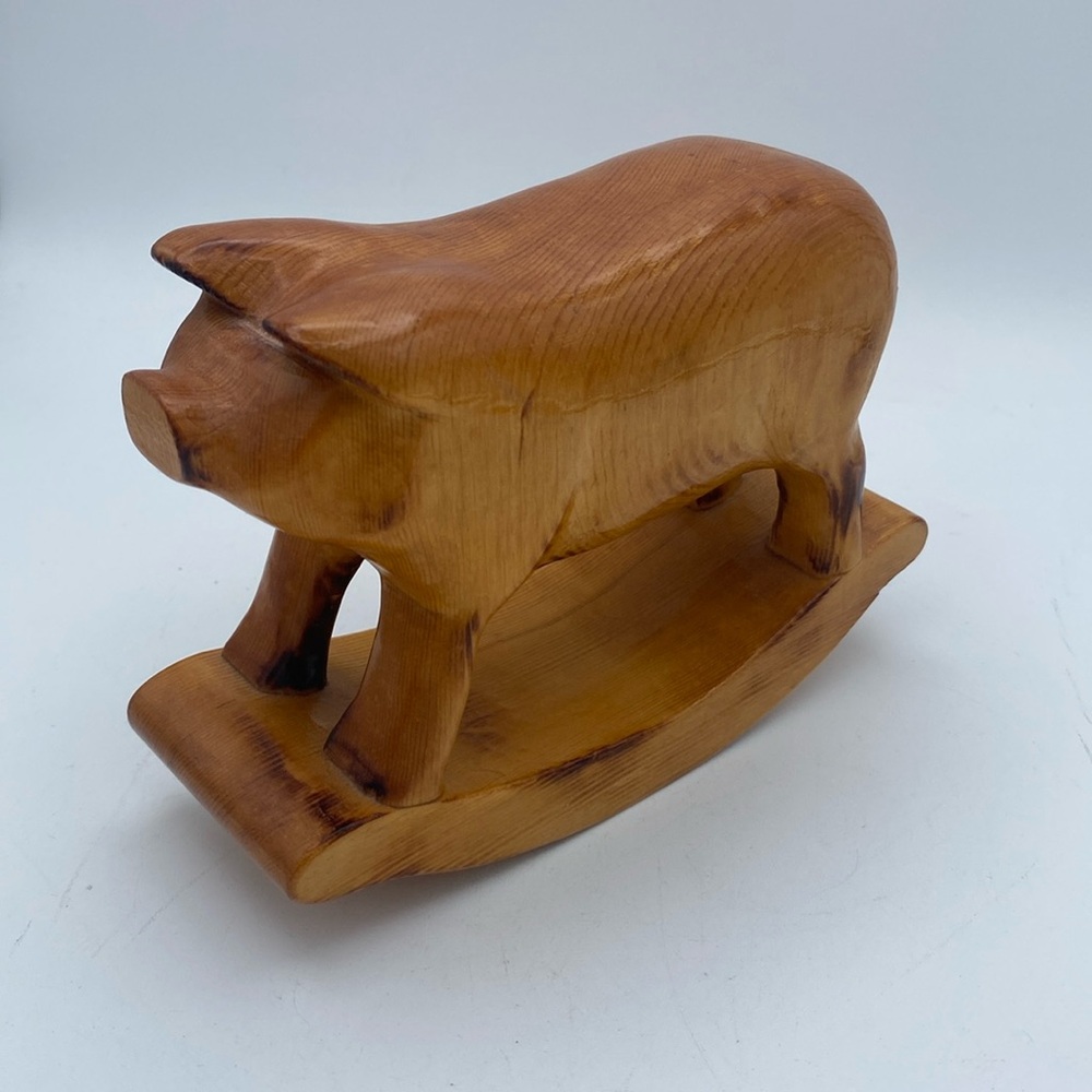 MCM handcrafted by Alan Ochsner wood rocking pig rustic stained glossy finish 6”